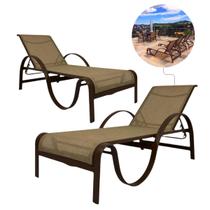Kit 2 Cadeira Espreguiçadeira Piscina em Alumínio Tela Sling Resistente