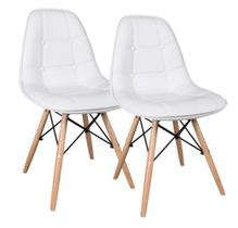 Kit 2 Cadeira Estofada Eames Eiffel Botonê Branca Base Madeira