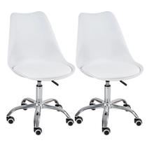 Kit 2 Cadeira Home Office Leda Giratória, Assento em Polipropileno com Almofada, Base Cromada com Rodízios, Regulagem de Altura,Branco