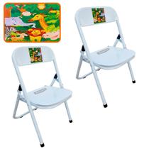 Kit 2 Cadeira Infantil Dobrável Em Aço Resistente Até 40 Kg Ideal P/ Crianças Cores Estampas Divertidas Não Risca Chão