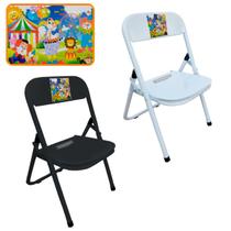Kit 2 Cadeira Infantil Dobrável Em Aço Resistente Até 40 Kg Ideal P/ Crianças Cores Estampas Divertidas Não Risca Chão