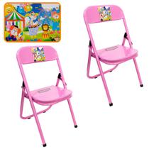 Kit 2 Cadeira Infantil Dobrável Em Aço Resistente Até 40 Kg Ideal P/ Crianças Cores Estampas Divertidas Não Risca Chão - Utilaço