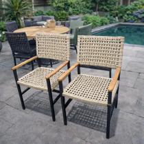 Kit 2 Cadeira Jardim Alumínio Corda Náutica Premium Externo Piracicaba Resort Parque Hotel Praia Bege Lisa