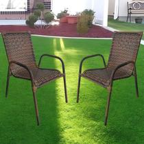 Kit 2 Cadeira Jardim Junco Vime Fibra Sintética Resistente Para Varanda Área Lazer Piscina Sacada Prédio Quintal