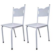 Kit 2 Cadeira para Cozinha MC Tubular Almofadada Estrutura Branca com Assento Branco