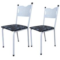 Kit 2 Cadeira para Cozinha MC Tubular Almofadada Estrutura Branca com Assento Floral