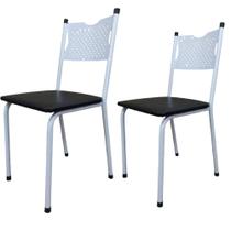 Kit 2 Cadeira para Cozinha MC Tubular Almofadada Estrutura Branca com Assento Preto - Medcombo