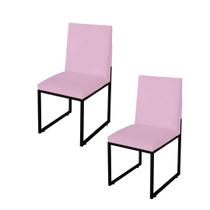 Kit 2 Cadeira Para Sala de Jantar Trendy Base Metálica Preto Suede Rosa Bebê - Móveis Mafer