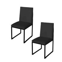 Kit 2 Cadeira Para Sala de Jantar Trendy Base Metálica Preto Tecido Sintético Preto - Móveis Mafer