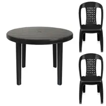 Kit 2 Cadeira Poltrona E Mesa Redonda Preta Desmontável Kit 2 Cadeira Poltrona E Mesa Redonda Preta Desmontável
