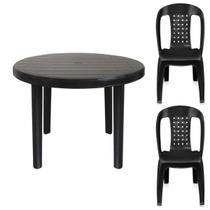Kit 2 Cadeira Poltrona e Mesa Redonda Preta Desmontável