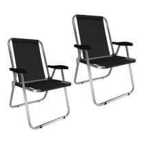 Kit 2 Cadeira Praia Max Alumínio Oversize Preta até 140kg Zaka