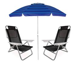 Kit 2 Cadeira Praia Summer Reclinável 6 Posições + Guarda Sol Articulado 2 Metros Alumínio - Mor Kit 2 Cadeira Praia Summer Reclinável 6 Posições + Guarda Sol Articulado 2 Metros Alumínio - Mor