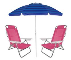 Kit 2 Cadeira Praia Summer Reclinável 6 Posições + Guarda Sol Articulado 2 Metros Alumínio - Mor Kit 2 Cadeira Praia Summer Reclinável 6 Posições + Guarda Sol Articulado 2 Metros Alumínio - Mor