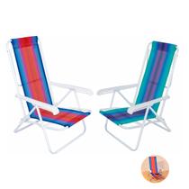 Kit 2 Cadeira Reclinável 8 Posições Aço Listrada Para Praia Piscina Camping - Mor
