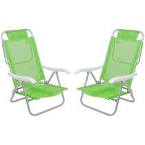 Kit 2 Cadeira Reclinável Sunny 6 Posições Em Alumíno Para Praia Piscina Camping Verde - Belfix