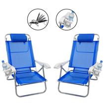 Kit 2 Cadeira Reclinável Top Line 5 Posições Com Almofada E Porta Copos Azul - Zaka Kit 2 Cadeira Reclinável Top Line 5 Posições Com Almofada E Porta Copos Azul - Zaka