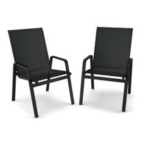 Kit 2 Cadeira Riviera Piscina Praia Alumínio Preto Tela Preto Kit 2 Cadeira Riviera Piscina Praia Alumínio Preto Tela Preto