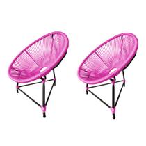Kit 2 Cadeiras Acapulco Corda Náutica Base em Alumínio Preto/rosa