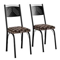 Kit 2 Cadeiras Aço Carbono Estofado Tecido Sintético Espuma D13 Clara Preto-mosaico Palha