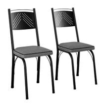 Kit 2 Cadeiras Aço Carbono Estofado Tecido Sintético Espuma D13 Clara Preto-platina