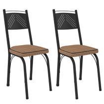 Kit 2 Cadeiras Aço Carbono Estofado Tecido Sintético Espuma D13 Clara Preto-rattan