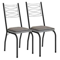 Kit 2 Cadeiras Aço Carbono Tubular Metálica Acabamento D-25 Luana Preto-grafiato