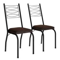 Kit 2 Cadeiras Aço Carbono Tubular Metálica Acabamento D-25 Luana Preto-imbuia