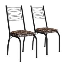 Kit 2 Cadeiras Aço Carbono Tubular Metálica Acabamento D-25 Luana Preto-mosaico Palha