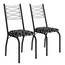 Kit 2 Cadeiras Aço Carbono Tubular Metálica Acabamento D-25 Luana Preto-preto Flor
