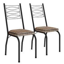 Kit 2 Cadeiras Aço Carbono Tubular Metálica Acabamento D-25 Luana Preto-rattan