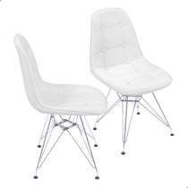 Kit 2 Cadeiras Acolchoada Para Mesa Sala De Jantar Branca Base Cromada Kit 2 Cadeiras Acolchoada Para Mesa Sala De Jantar Branca Base Cromada