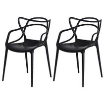 Kit 2 Cadeiras Allegra Preto Polipropileno Ergonômica UV Empilhável 120kg Áreas Externas Eventos