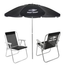 Kit 2 Cadeiras Alta Alumínio + Guarda Sol Bagum 2,4m Preto Mormaii - Belfix