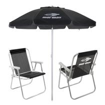 Kit 2 Cadeiras Alta Alumínio + Guarda Sol Bagum 2m Preto Mormaii - Belfix