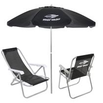Kit 2 Cadeiras Alta e Reclinável Alumínio + Guarda Sol Bagum 2,4m Preto Mormaii - Belfix