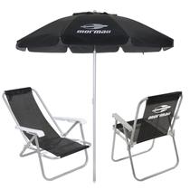 Kit 2 Cadeiras Alta e Reclinável Alumínio + Guarda Sol Bagum 2m Preto Mormaii - Belfix Kit 2 Cadeiras Alta e Reclinável Alumínio + Guarda Sol Bagum 2m Preto Mormaii - Belfix