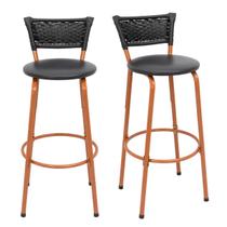 Kit 2 Cadeiras Alta Exclusiva Cobre Em Junco Preto Balcão Ilha Cozinha Área De Lazer Linha Premium