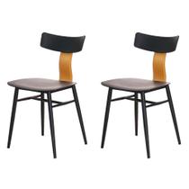 Kit 2 Cadeiras Analu Rivatti 42cm (Largura) Assento e Encosto PP Preto Detalhe em PU Marrom Base Aço