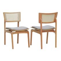 Kit 2 Cadeiras Apollo Madeira Maciça Encosto Telinha Assento Anatômico Estofado Linho