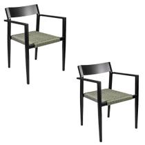 Kit 2 Cadeiras Área Externa com Corda Naútica Floripa Alumínio Preto/Verde G56 - Gran Belo