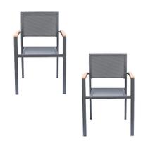 Kit 2 Cadeiras Área Externa com Tela Mesh Mangue de Alumínio Grafite G56 - Gran Belo