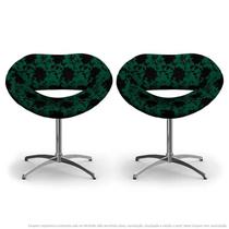 Kit 2 Cadeiras Beijo Floral Preto e Verde Poltrona Decorativa com Base Giratória