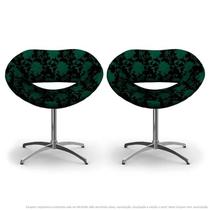 Kit 2 Cadeiras Beijo Floral Verde e Preto Poltrona Decorativa com Base Giratória