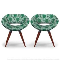 Kit 2 Cadeiras Beijo Verde Floral Poltrona Decorativa com Base Fixa