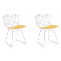 Kit 2 Cadeiras Bertoia Branca com Assento Amarelo Kit 2 Cadeiras Bertoia Branca com Assento Amarelo
