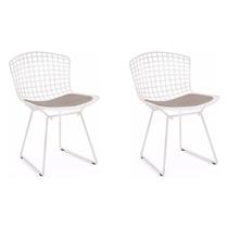 Kit 2 Cadeiras Bertoia Branca com Assento Bege Kit 2 Cadeiras Bertoia Branca com Assento Bege