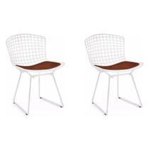 Kit 2 Cadeiras Bertoia Branca com Assento Marrom Kit 2 Cadeiras Bertoia Branca com Assento Marrom