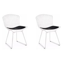 Kit 2 Cadeiras Bertoia Branca com Assento Preto Kit 2 Cadeiras Bertoia Branca com Assento Preto