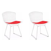 Kit 2 Cadeiras Bertoia Branca com Assento Vermelho Kit 2 Cadeiras Bertoia Branca com Assento Vermelho
